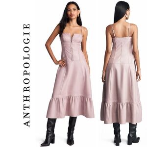 Anthropologie Faux Leather Front-Zip Midi Dress